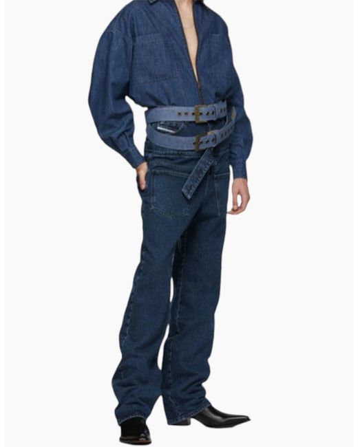 DIESEL Blue Sobelt 1 Belts Genuine Leather Denim Trim Vintage Biker Waist Belts for men