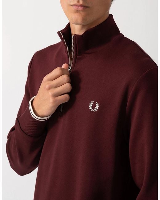 Fred Perry Red Half Zip Sweatshirt for men