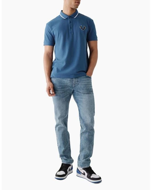 True Religion Blue Polo Shirt Regular Fit Signature Horseshoe Pique Polo Shirts for men