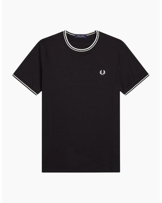Fred Perry Black Twin Tipped T Shirt Crew Neck Short Sleeve Summer Tee for men