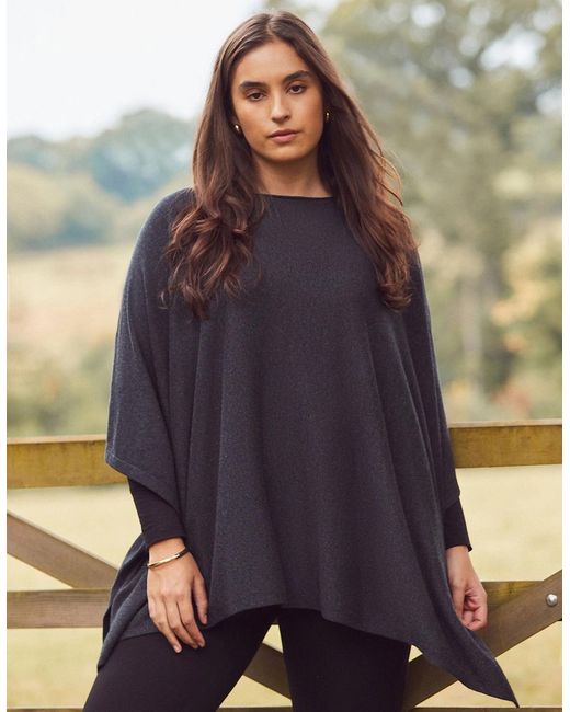 Live Unlimited London Blue Cashmere-Blend Knit Poncho
