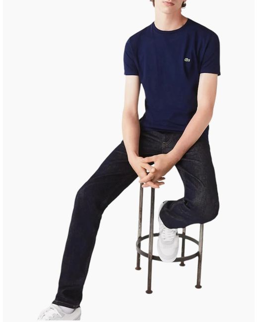 Lacoste Blue Th6709 T Shirts Short Sleeve Crew Neck Soft Pima Cotton Summer Tee for men