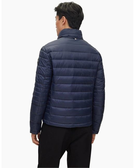 Boss Blue Solid Patterned Puffer Jacket for men