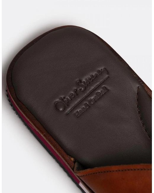 Oliver Sweeney Brown Saltash Leather Flip Flops for men
