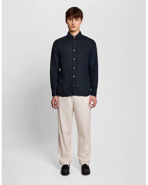 Lyle & Scott Blue Linen Button Down Shirt for men