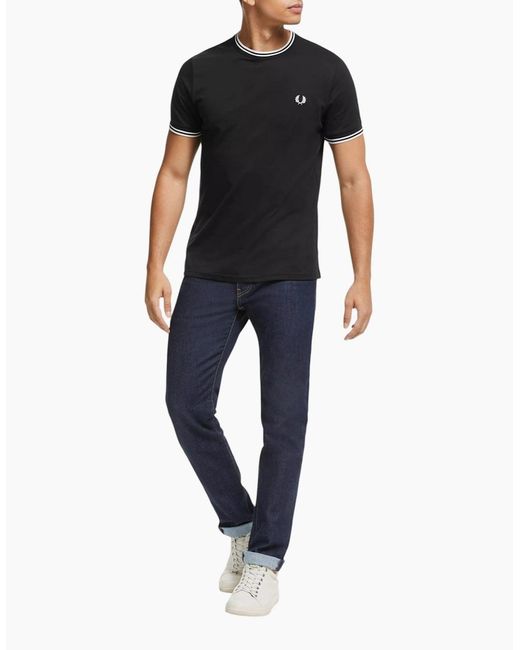 Fred Perry Black Twin Tipped T Shirt Crew Neck Short Sleeve Summer Tee for men