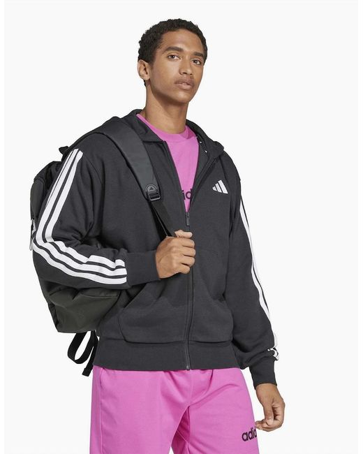Adidas Black Hooded Neck Long Sleeve Sweatshirt With Stripes for men