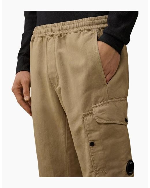 C P Company Natural Cotton/Linen Lens Cargo Pants for men