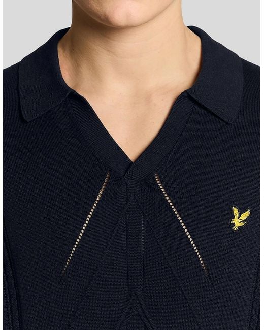 Lyle & Scott Blue Open Collar Argyle Knitted Polo Shirt for men