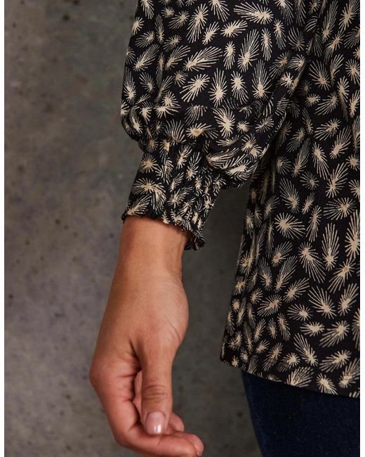 Live Unlimited London Brown Feather Print Nehru Collar Tunic