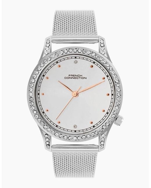 French Connection Gray Connection Case Round Shape Strap Quartz Watch