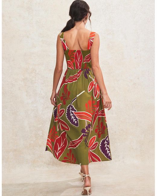 Ro&zo Green Leaf-Print Cotton Dress