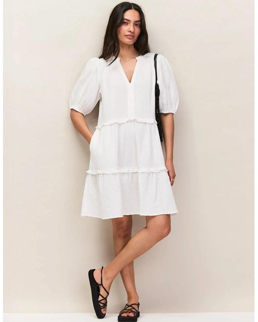 Ro&zo White Ivory Cheesecloth Frill-Detail Mini Dress