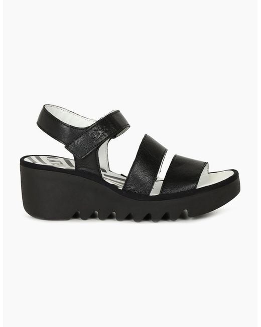 Fly London Black Bexy Wedge Heel Sandals