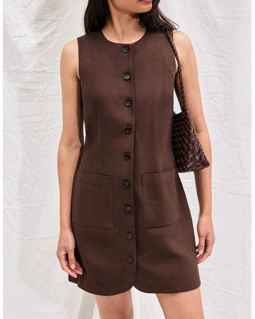 Ro&zo Brown Petite Chocolate Button Through Dress With Linen