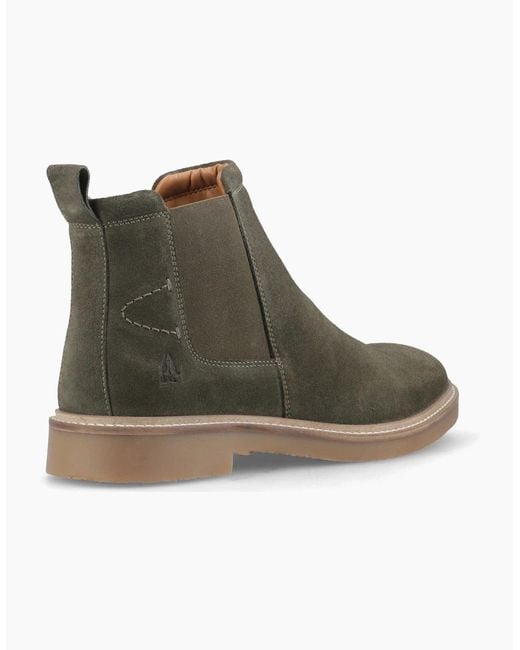Hush Puppies Green Gareth Chelsea Leather Khaki Boots for men