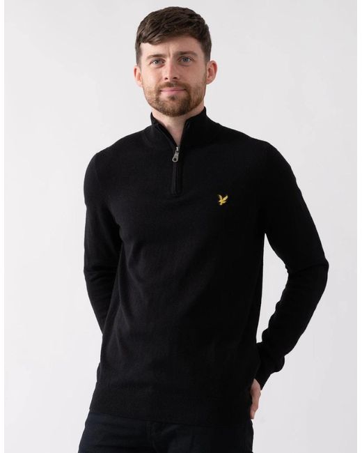 Lyle & Scott Black Lyle & Scott Cotton Merino Quarter Zip Jumper for men