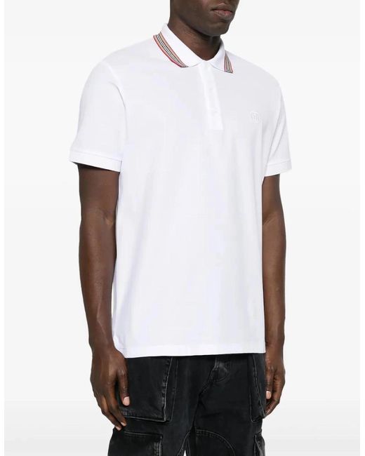 Burberry White 'Pierson' Tb Collar Polo-Shirt for men