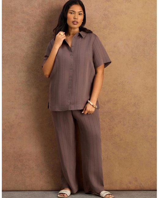 Live Unlimited London Brown Stripe Straight Leg Trouser With Modal