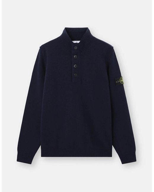 Stone Island Blue Button Thru 5100040 Sweater for men