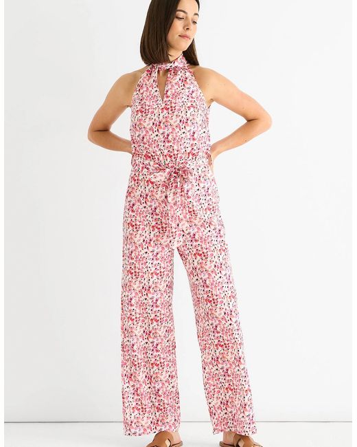 Gini London Red Floral Halter Neck Jumpsuit