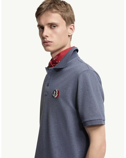 Moncler Blue Triple Logo Polo for men
