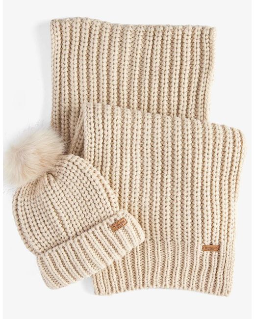 Barbour Natural Saltburn Beanie & Scarf Gift Set