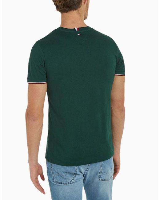 Tommy Hilfiger Green 32584 T Shirts Tipped Logo Slim Fit Crew Neck Cotton Tee New for men