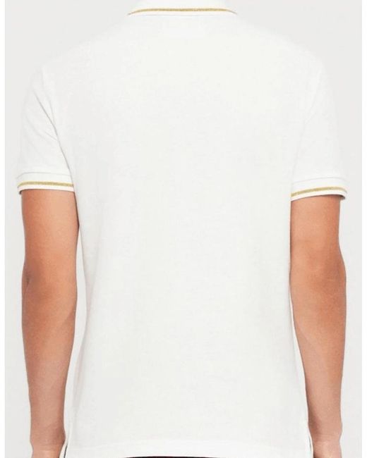 Versace White Cotton Metal Logo/ Tipped Polo Shirt for men