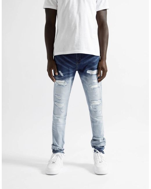 Magrit Blue Cannes Gradient Faded Ripped Jeans for men