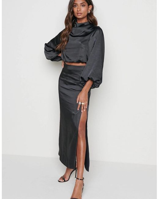 Pretty Lavish Gray Yasmin Balloon Sleeve Crop Blouse