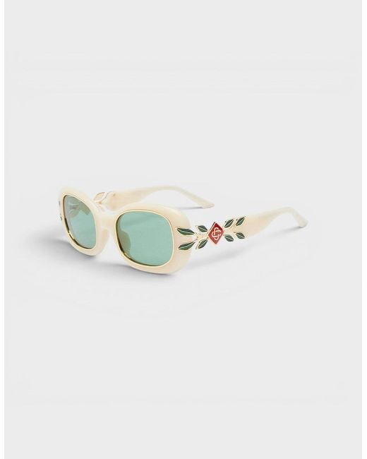 Casablanca Metallic Acetate Metal Oval Sunglasses Laurel Detail Cream Laurel