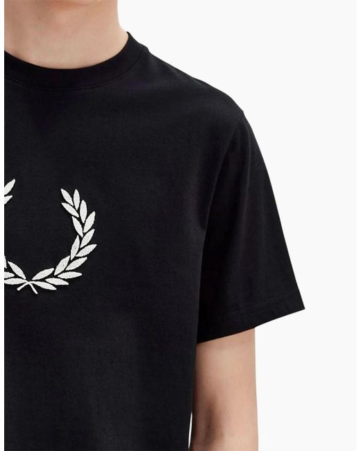 Fred Perry Black T Shirt Textured Laurel Wreath Logo Crew Neck Short Sleeve Summer Tee for men