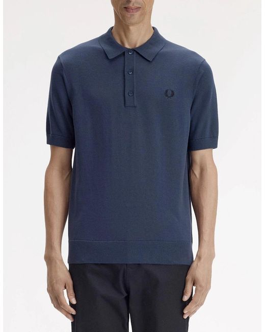 Fred Perry Blue Cotton Knitted Polo Shirt for men