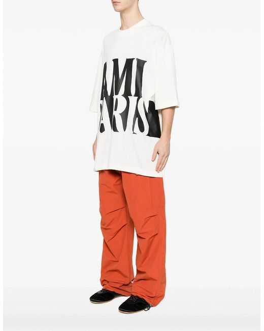 AMI White Oversized Print T-Shirt for men