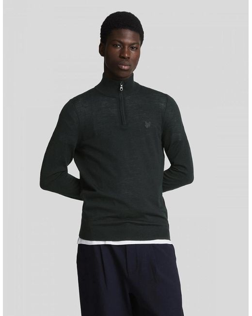 Lyle & Scott Black Lyle & Scott Tonal Eagle Merino Quarter-Zip Jumper for men