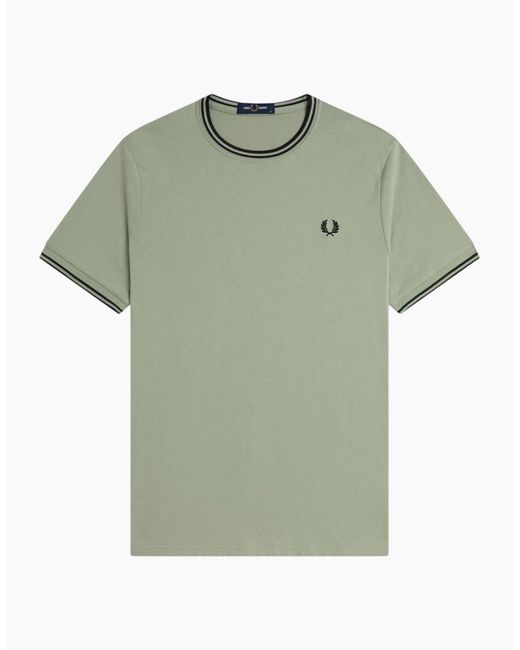 Fred Perry Green Twin Tipped T Shirt Crew Neck Short Sleeve Summer Tee for men