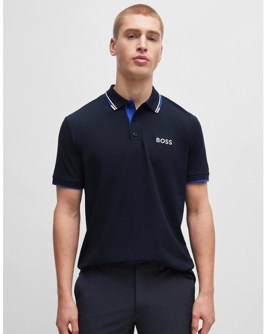Boss Blue Boss Paddy Pro Cotton Blend Polo Shirt With Contrast Logos Nos for men