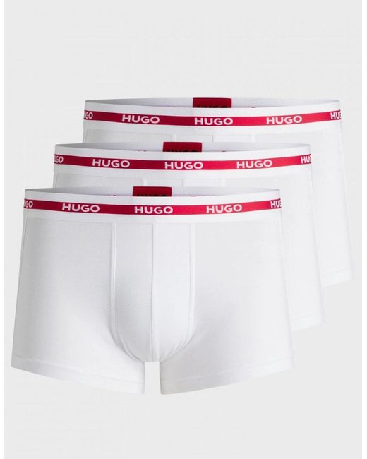 Boss White Hugo Planet 3-Pack Stretch-Cotton Logo Waistband Trunks for men