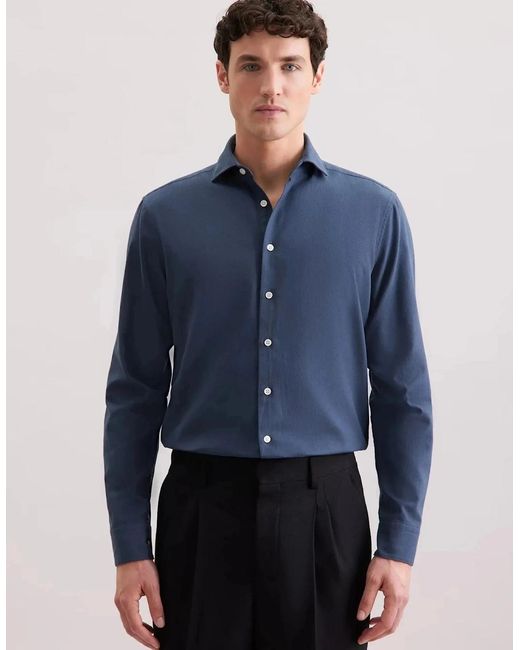 Seidensticker Blue Regular Fit Spread Kent Pepita Flannel Shirt Dark for men