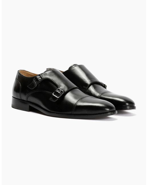 Chapman & Moore Black Toe Cap Monk Leather Shoes for men
