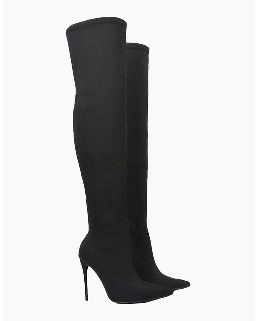 XY London Black Ladies Piper Zip High Heel Thigh-High Boots