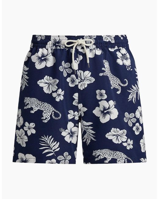 Polo Ralph Lauren Blue Tropical Print Seersucker Swim Shorts 001 for men