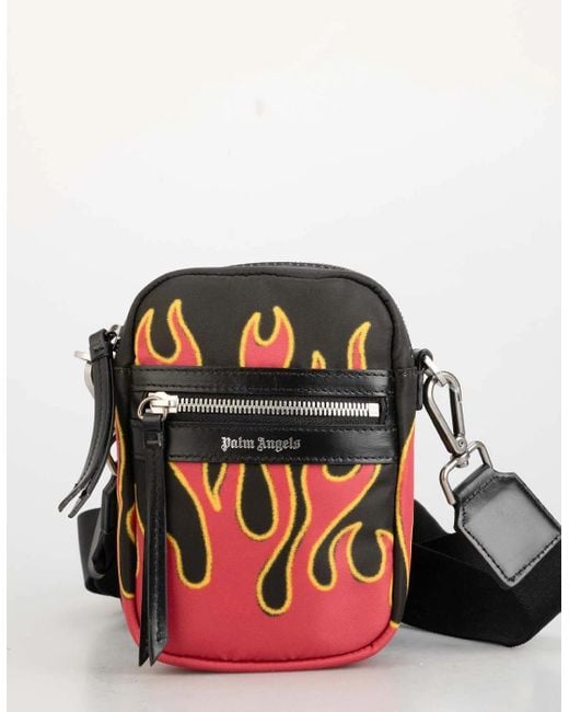 Palm Angels Black Printed Flames Crossbody Bag for men