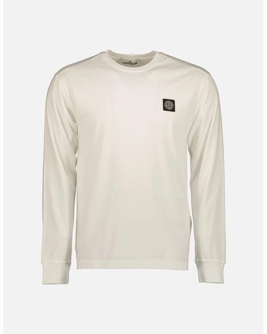 Stone Island White Long Sleeve Cotton Jersey T-Shirt for men