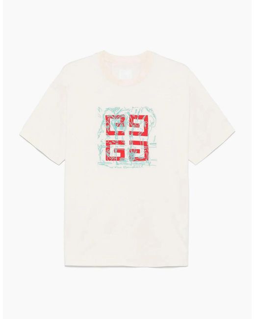 Givenchy White Embroidered 4G Logo Print T-Shirt for men