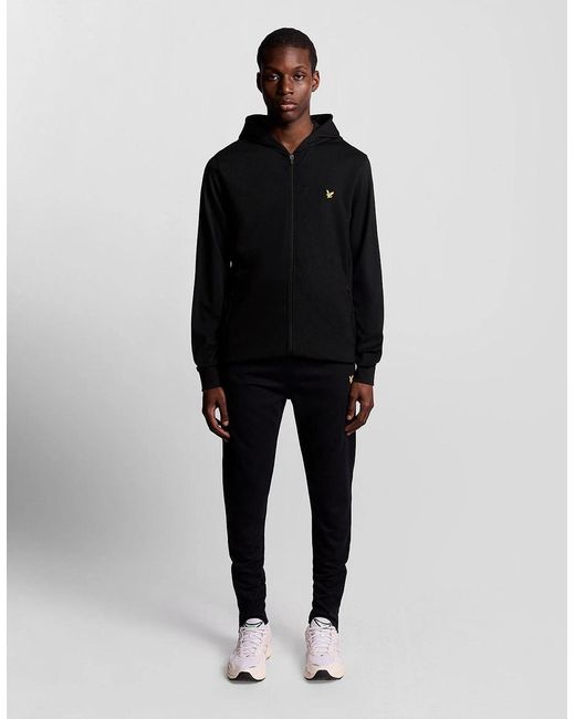 Lyle & Scott Black Solid Patterned Hooded Ribbed Cuff Full Zipper Jacket for men