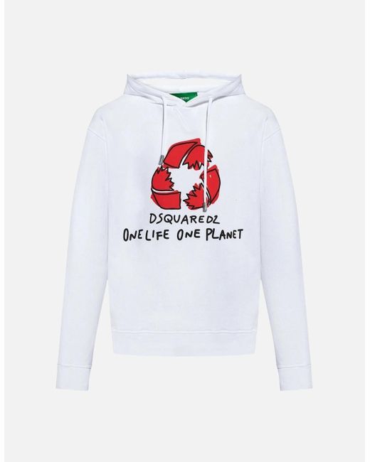 DSquared² White One Life One Planet Hoodie for men