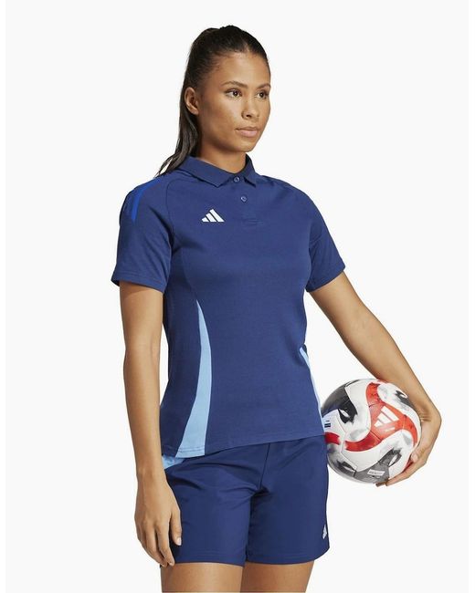 Adidas Blue Tiro24 Collared Neck Short Sleeve Polo Shirt
