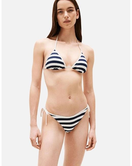 Tommy Hilfiger Blue Nautical Stripe Ribbed Triangle Bikini Top, /Ivory